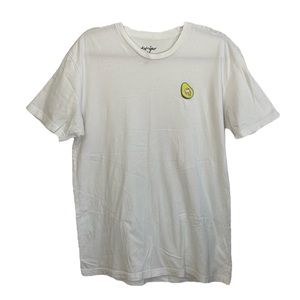 Katnipz men’s Large white short sleeve t-shirt with little avocado man on chest.
